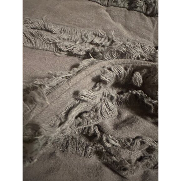 2 Decorative Grey Cotton & Linen Throw Pillow Covers  Fringe 26"x26" boho chic - Picture 5 of 8